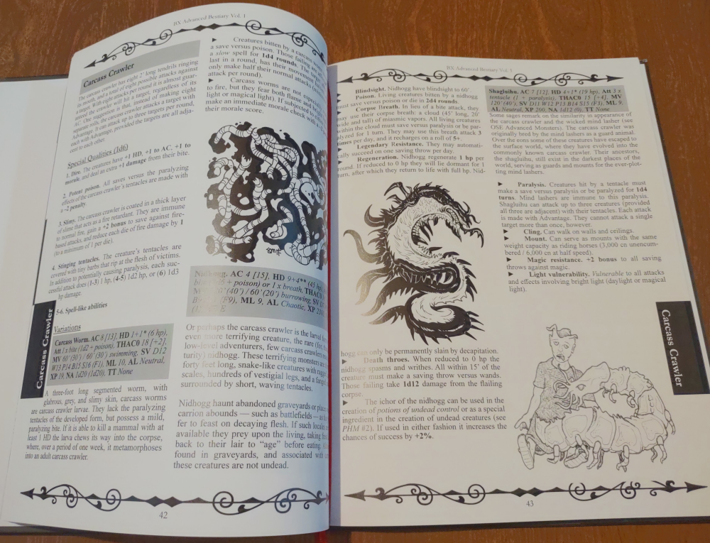 Sample Spread of Carcass Crawler from BX Advanced Bestiary Vol. 1